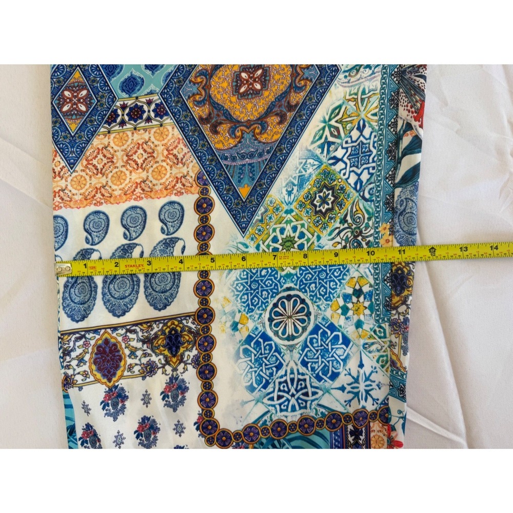 Porter Collective Womens Wide Leg Crop Pants L Blue Patchwork Floral Boho Crop - Picture 6 of 6